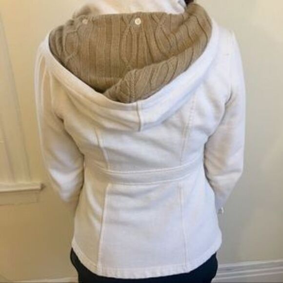 Women's GUESS Jacket Small Tan Beige Hooded Coat Fall Preppy Minimal 2013 Unique - Picture 4 of 7